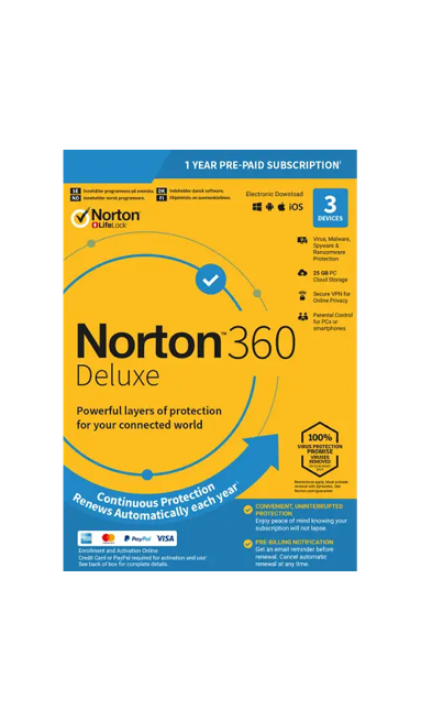 Norton 360 Deluxe – 1-Year / 3-Device – UK/Europe
